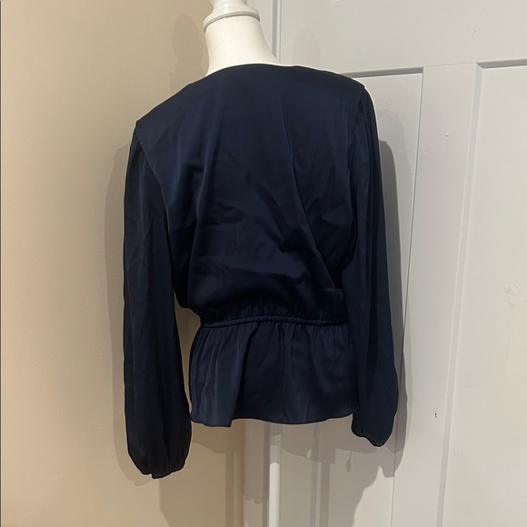 INC International Concepts Deep Blue V-Neck Blouse - Picture 2 of 3